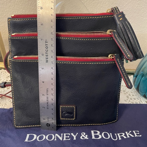 Dooney & Bourke Florentine Leather Triple Zip Crossbody bag Navy, NWOT - Picture 2 of 8